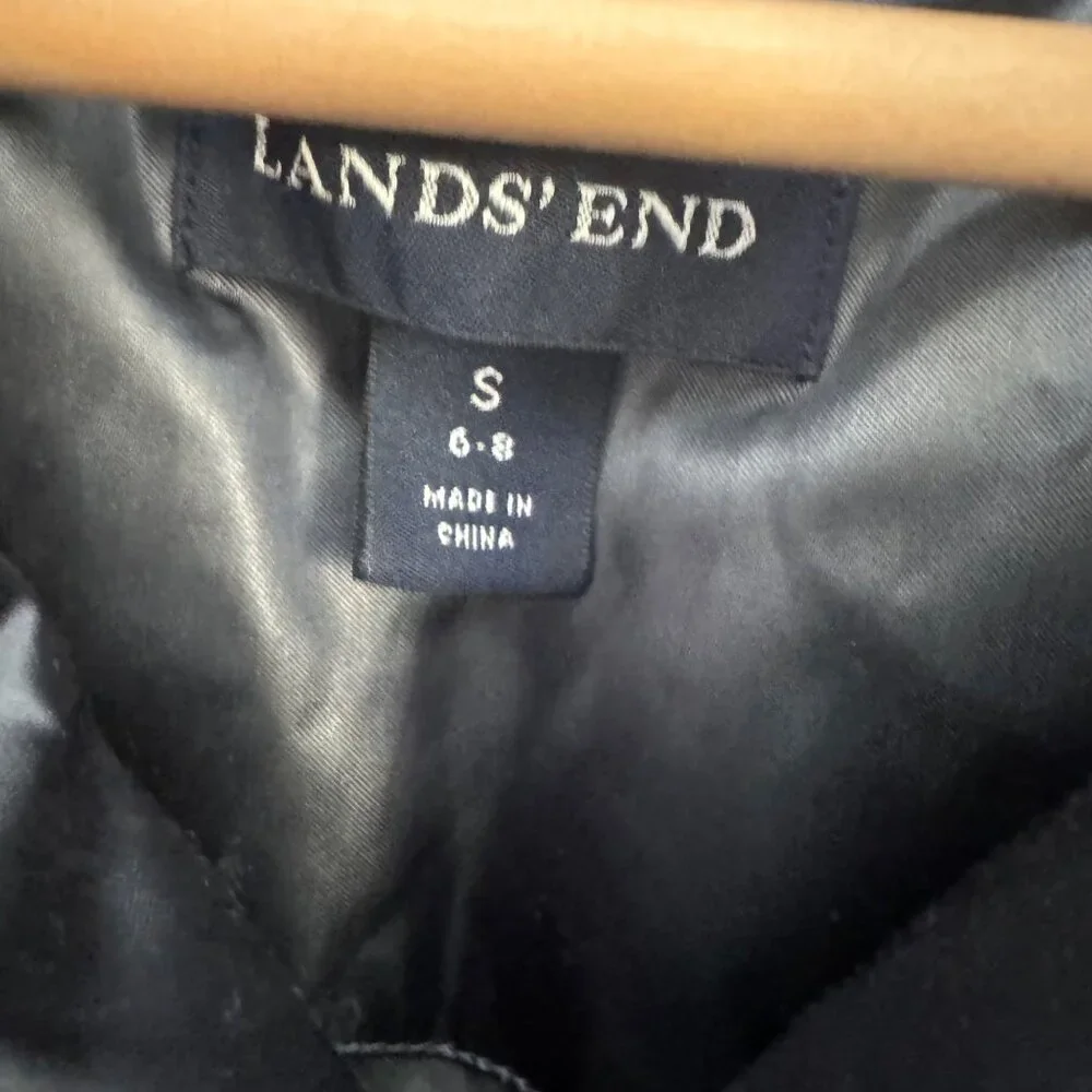 LANDS' END gray metallic down puffer coat with shawl high collar size S - Picture 2 of 11